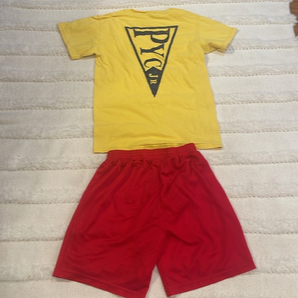 Sport Tek athletic shorts youth XL Gildan 100% cotton short sleeve gold T-shirt - Picture 9 of 9